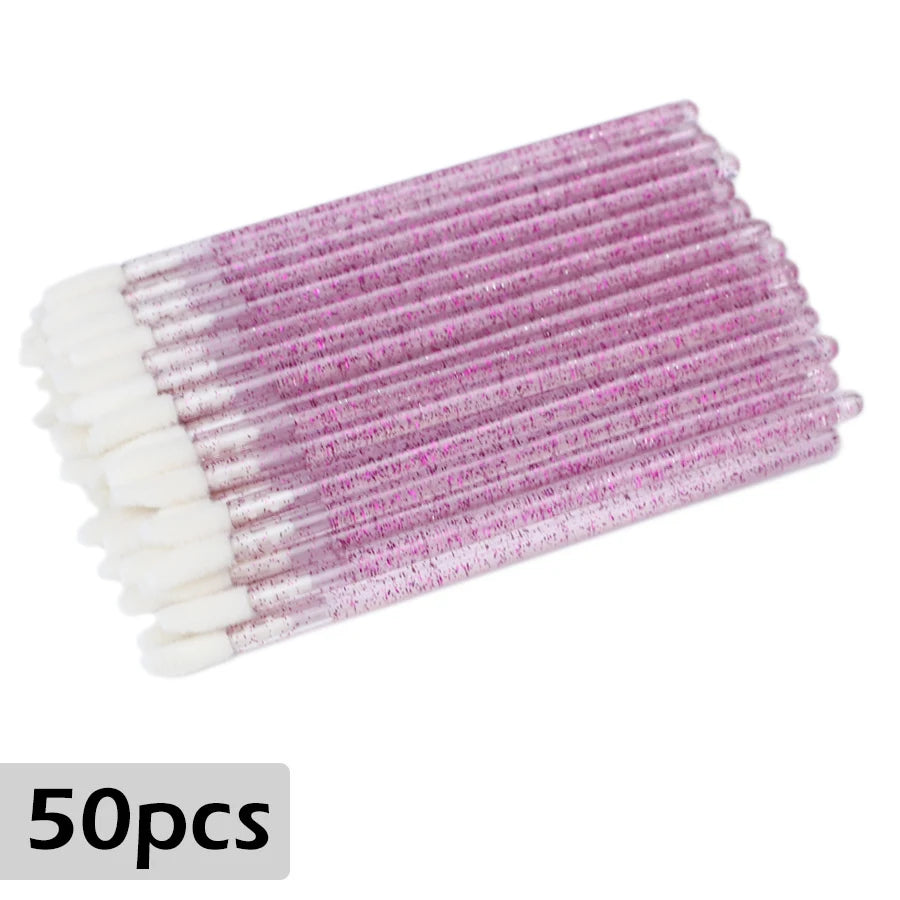 50Pcs/Lot Eyelash Extension Lifting Cleaner Mini Disposable Lip Brushes Glossy Crystal Makeup Applicators Mascara Lipstick Wands