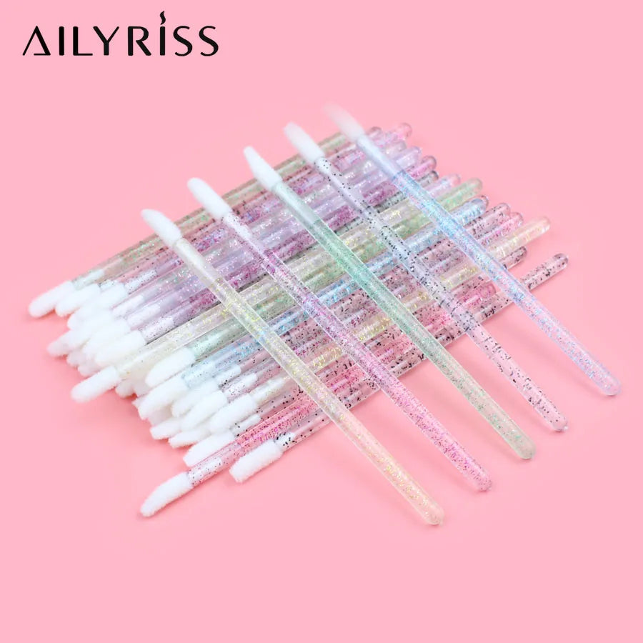 50Pcs/Lot Eyelash Extension Lifting Cleaner Mini Disposable Lip Brushes Glossy Crystal Makeup Applicators Mascara Lipstick Wands