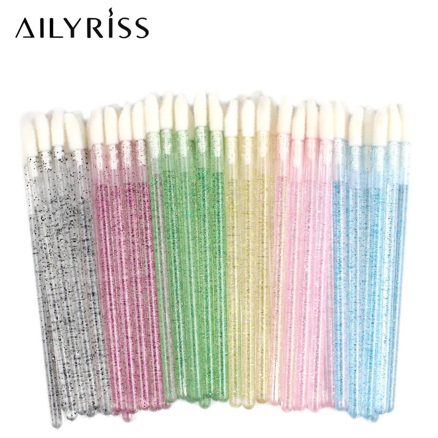 50Pcs/Lot Eyelash Extension Lifting Cleaner Mini Disposable Lip Brushes Glossy Crystal Makeup Applicators Mascara Lipstick Wands