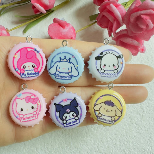 10PCS Cartoon Bottle Cap Resin Pendant Cute Little Animal Jewelry Charm Diy Handmade Keychain Earrings Necklace Pendant