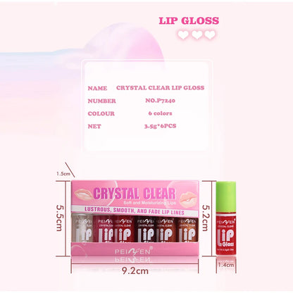 6-pack Lip Care Oil Jelly Moisturizes Lip Enrichment Oil Lasting Doodle Lip Mirror Lip Glaze Non-stick Cup Lipstick Makeup