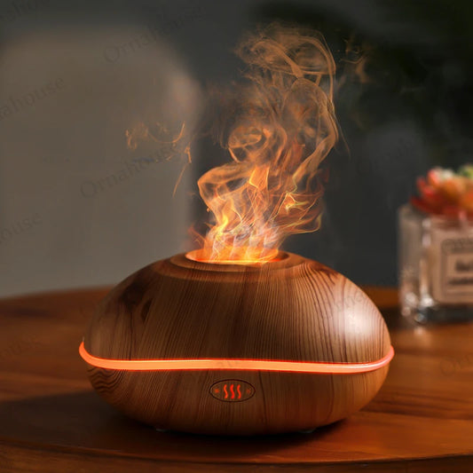 Colorful Flame Wood Grain Aromatherapy Machine Air Purification Office and Household Heavy Fog Humidifier Oil Diffuser