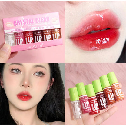 6-pack Lip Care Oil Jelly Moisturizes Lip Enrichment Oil Lasting Doodle Lip Mirror Lip Glaze Non-stick Cup Lipstick Makeup