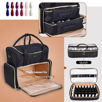 80 Bottles Nail Polish Storage Bag Portable Cosmetic Large Handbag Organizer with Handle for Travel 2 Layer Essential Oil Bag