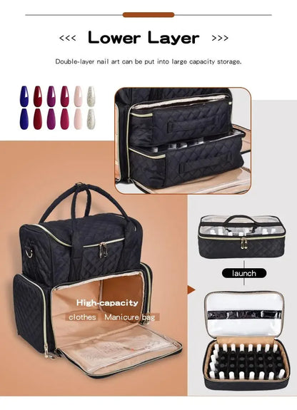 80 Bottles Nail Polish Storage Bag Portable Cosmetic Large Handbag Organizer with Handle for Travel 2 Layer Essential Oil Bag